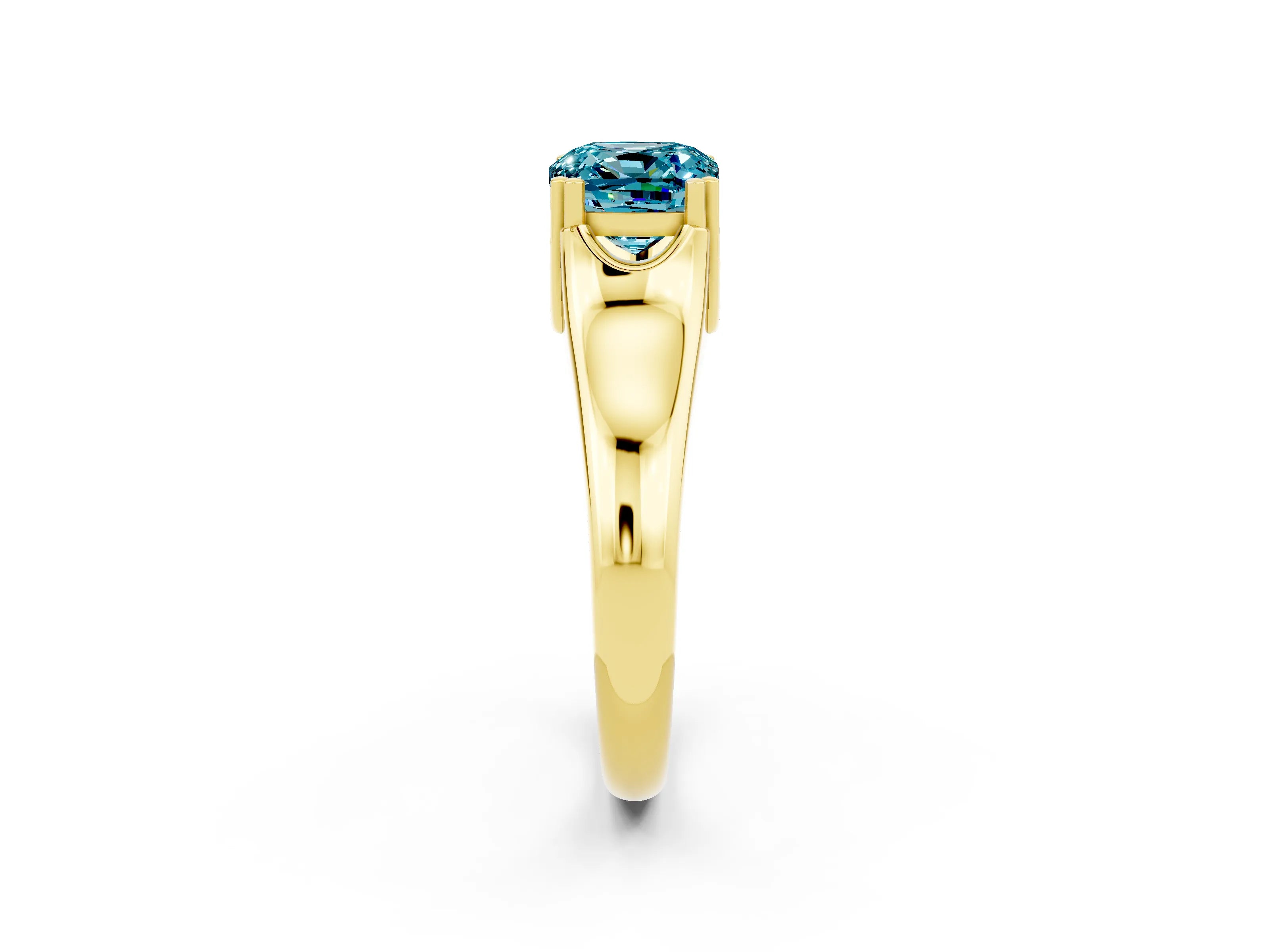 Yellow gold Cushion Cut Blue Topaz Solitaire Ring with Wide Band and Prong Setting_2