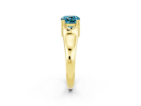 Yellow gold Cushion Cut Blue Topaz Solitaire Ring with Wide Band and Prong Setting_2