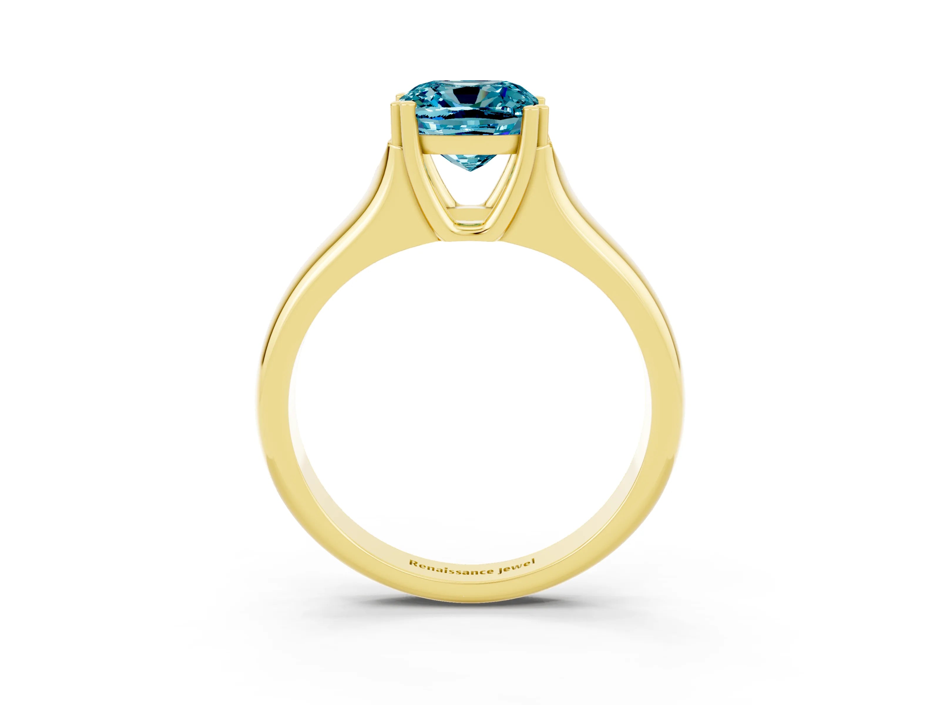 Yellow gold Cushion Cut Blue Topaz Solitaire Ring with Wide Band and Prong Setting_3