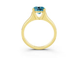 Yellow gold Cushion Cut Blue Topaz Solitaire Ring with Wide Band and Prong Setting_3