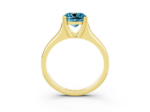Yellow gold Cushion Cut Blue Topaz Solitaire Ring with Wide Band and Prong Setting_3