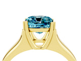 Yellow gold Cushion Cut Blue Topaz Solitaire Ring with Wide Band and Prong Setting_4