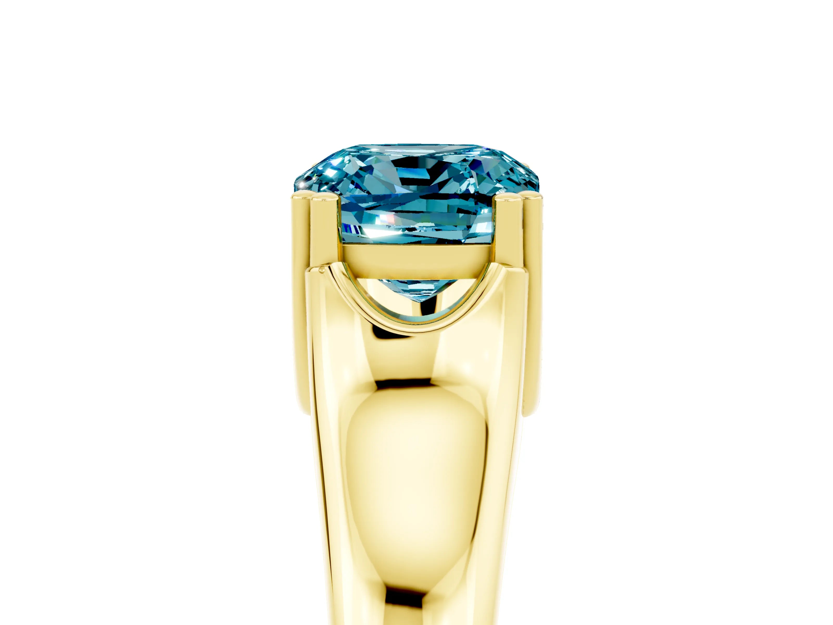 Yellow gold Cushion Cut Blue Topaz Solitaire Ring with Wide Band and Prong Setting_5
