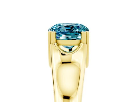 Yellow gold Cushion Cut Blue Topaz Solitaire Ring with Wide Band and Prong Setting_5