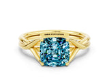 Yellow gold Cushion Cut Blue Topaz Solitaire Twist Band Prong Setting Ring_72