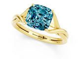 Yellow gold Cushion Cut Blue Topaz Solitaire Twist Band Prong Setting Ring_73