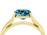 Yellow gold Cushion Cut Blue Topaz Solitaire Twist Band Prong Setting Ring_76
