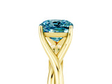 Yellow gold Cushion Cut Blue Topaz Solitaire Twist Band Prong Setting Ring_77