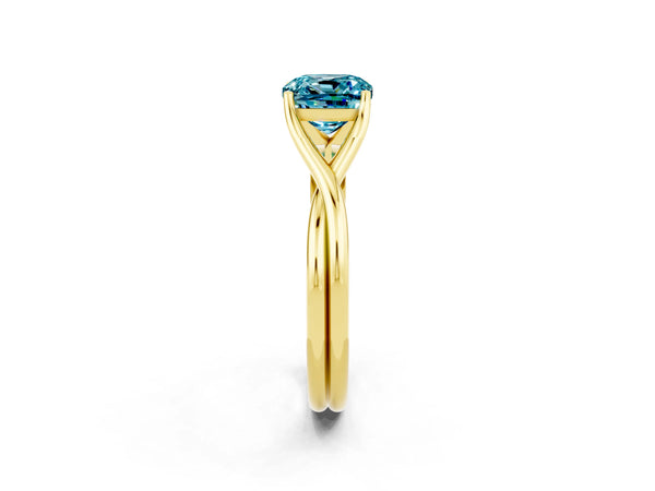 Yellow gold Cushion Cut Blue Topaz Solitaire Twist Band Prong Setting Ring