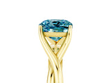 Yellow gold Cushion Cut Blue Topaz Solitaire Twist Band Prong Setting Ring_84