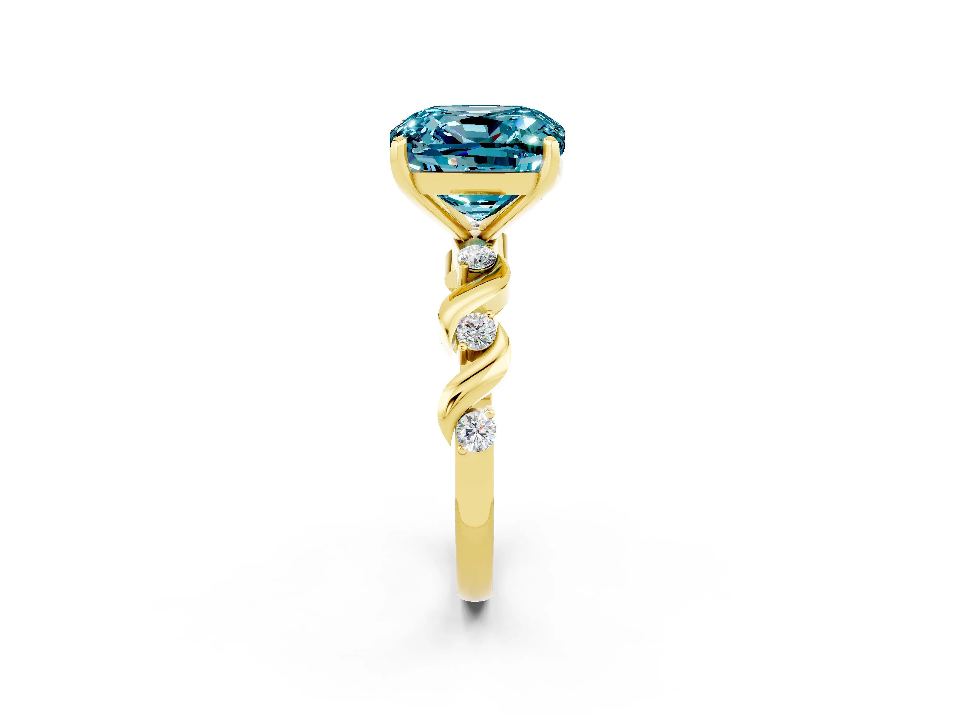 Yellow gold Cushion Cut Blue Topaz Solitaire Twisted Band with Round  Accents and Prong Setting_14