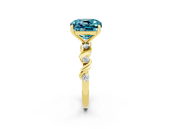 Yellow gold Cushion Cut Blue Topaz Solitaire Twisted Band with Round  Accents and Prong Setting