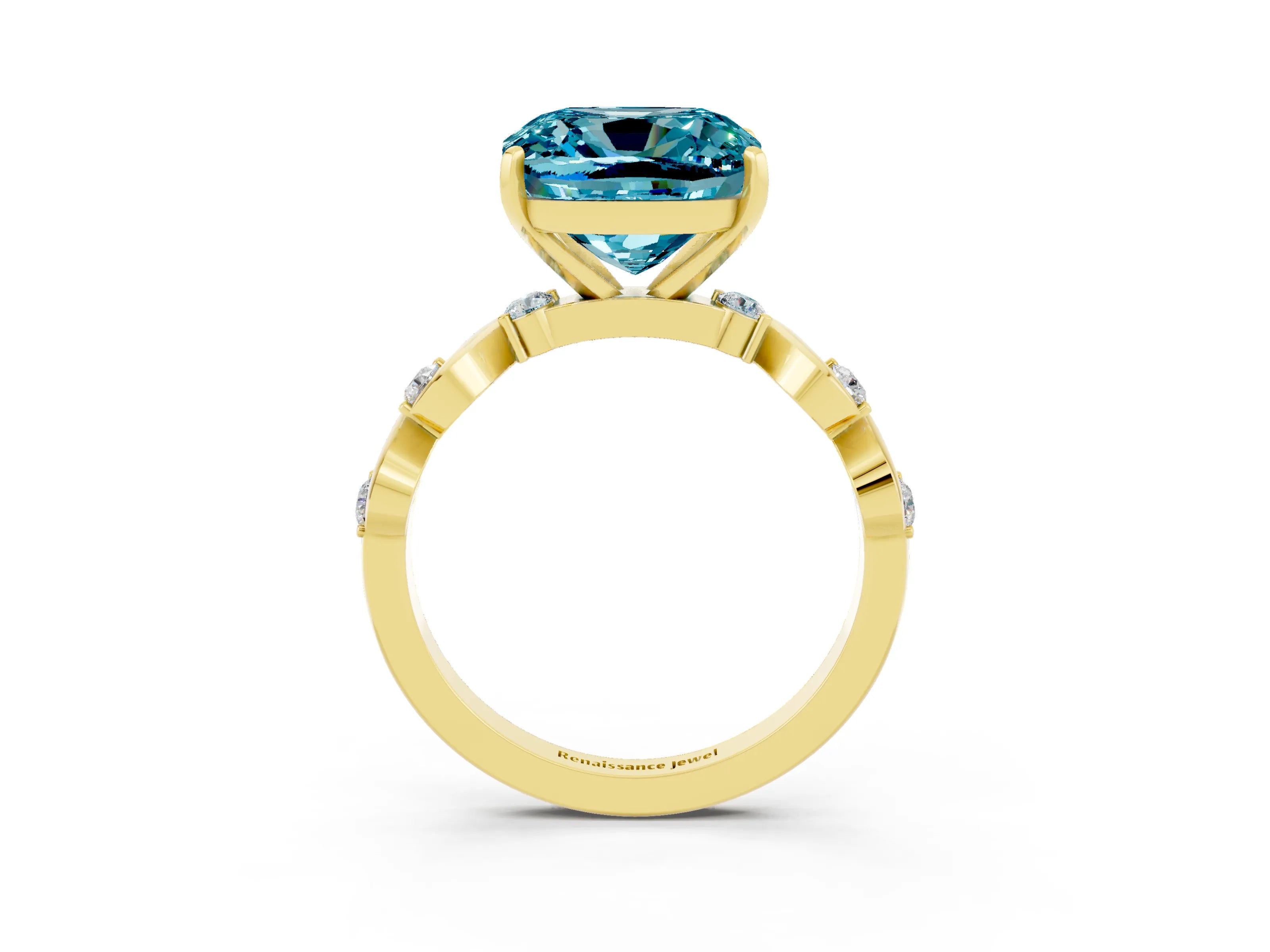 Yellow gold Cushion Cut Blue Topaz Solitaire Twisted Band with Round  Accents and Prong Setting_15
