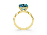 Yellow gold Cushion Cut Blue Topaz Solitaire Twisted Band with Round  Accents and Prong Setting_15