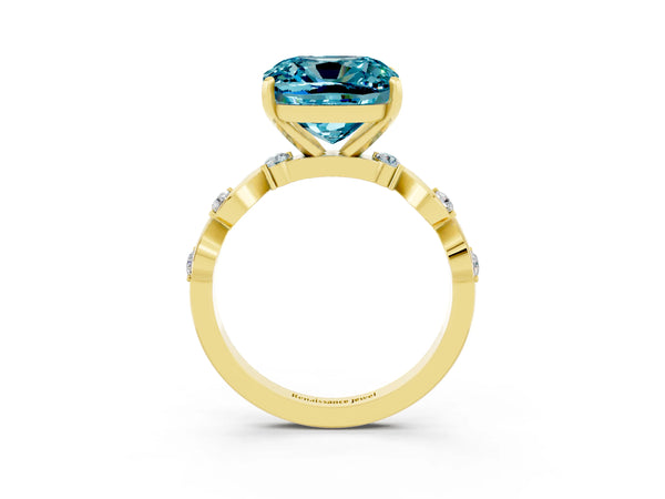Yellow gold Cushion Cut Blue Topaz Solitaire Twisted Band with Round  Accents and Prong Setting