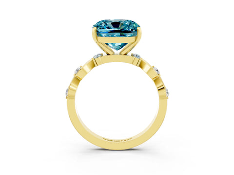 Yellow gold Cushion Cut Blue Topaz Solitaire Twisted Band with Round  Accents and Prong Setting_15