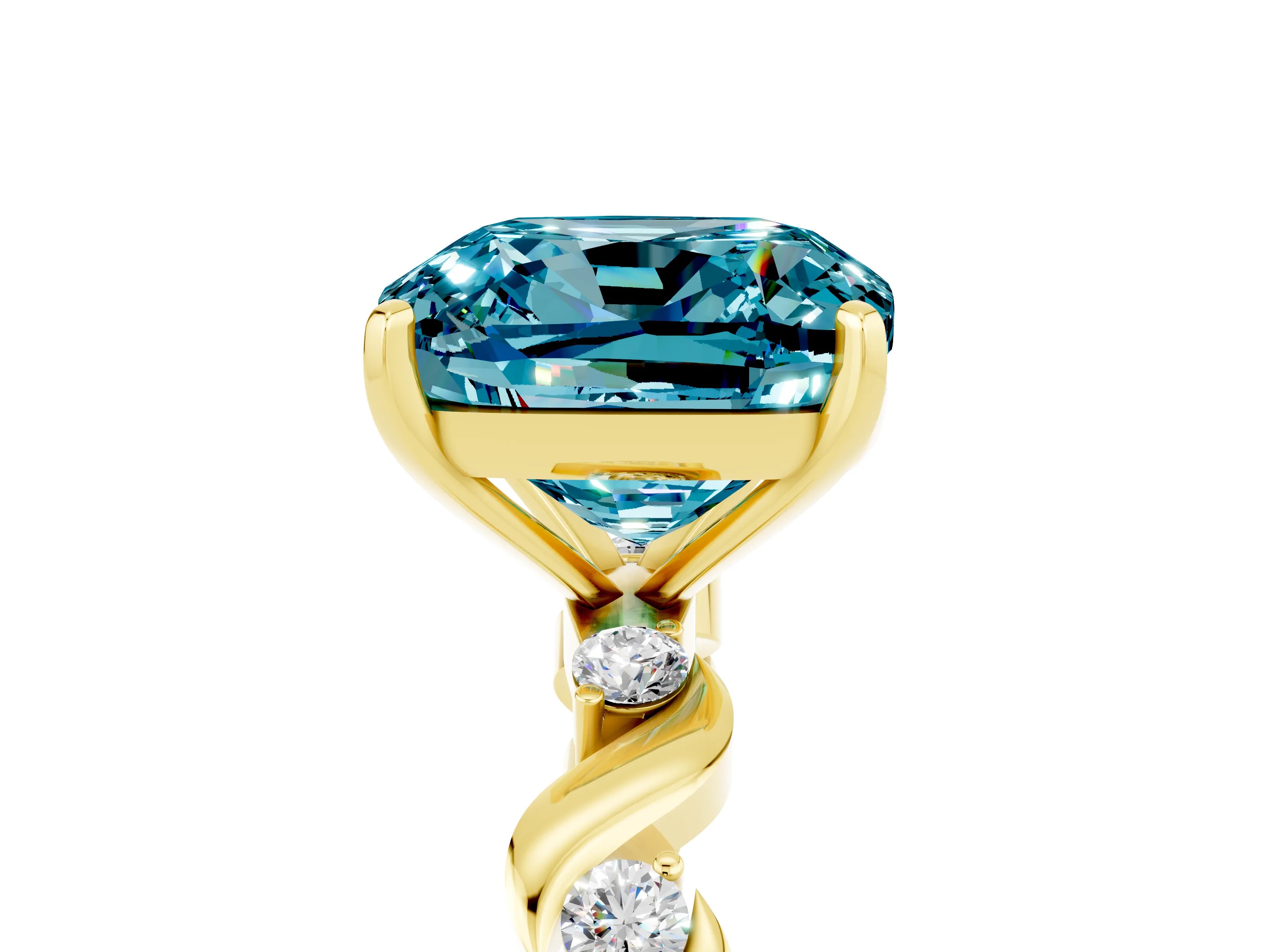 Yellow gold Cushion Cut Blue Topaz Solitaire Twisted Band with Round  Accents and Prong Setting_17