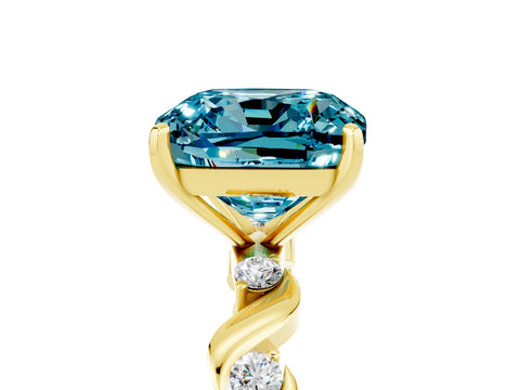 Yellow gold Cushion Cut Blue Topaz Solitaire Twisted Band with Round  Accents and Prong Setting_17