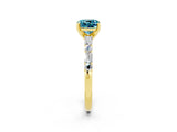 Yellow gold Cushion Cut Blue Topaz Solitaire with Side Baguettes and Channel Set Band_2