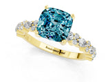 Yellow gold Cushion Cut Blue Topaz Solitaire with Side Stones, Pave Band, Four-Prong Setting_37