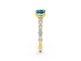 Yellow gold Cushion Cut Blue Topaz Solitaire with Side Stones, Pave Band, Four-Prong Setting_38