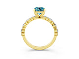 Yellow gold Cushion Cut Blue Topaz Solitaire with Side Stones, Pave Band, Four-Prong Setting_39
