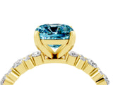 Yellow gold Cushion Cut Blue Topaz Solitaire with Side Stones, Pave Band, Four-Prong Setting_40