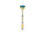 Yellow gold Cushion Cut Blue Topaz Solitaire with Side Stones on a Pavé Band and Four-Prong Setting_2