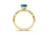 Yellow gold Cushion Cut Blue Topaz Solitaire with Side Stones on a Pavé Band and Four-Prong Setting_3