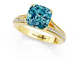 Yellow gold Cushion Cut Blue Topaz Split Shank Engagement Ring with Pavé Band_1