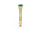 Yellow gold Cushion Cut Blue Topaz Split Shank Engagement Ring with Pavé Band_2