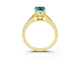 Yellow gold Cushion Cut Blue Topaz Split Shank Engagement Ring with Pavé Band_3