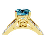 Yellow gold Cushion Cut Blue Topaz Split Shank Engagement Ring with Pavé Band_4