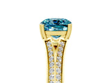 Yellow gold Cushion Cut Blue Topaz Split Shank Engagement Ring with Pavé Band_5