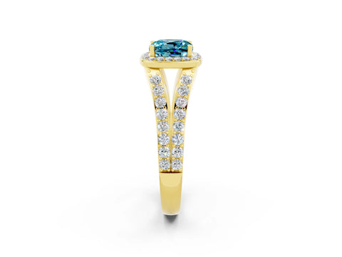 Yellow gold Cushion Cut Blue Topaz Split Shank Halo Ring with Four-Prong Setting_14