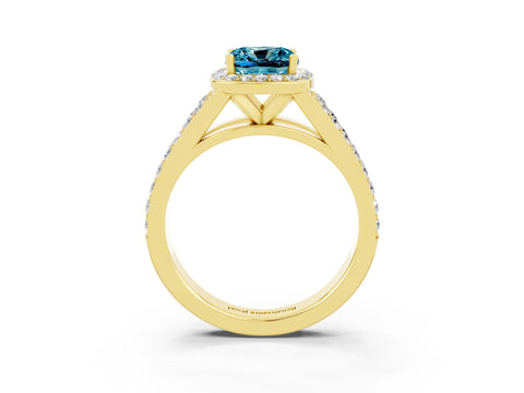 Yellow gold Cushion Cut Blue Topaz Split Shank Halo Ring with Four-Prong Setting_15