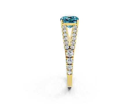 Yellow gold Cushion Cut Blue Topaz Split Shank Pavé Engagement Ring with Four-Prong Setting_14