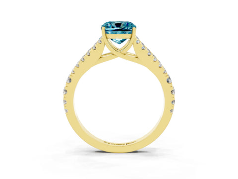 Yellow gold Cushion Cut Blue Topaz Split Shank Pavé Engagement Ring with Four-Prong Setting_15
