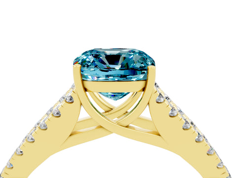 Yellow gold Cushion Cut Blue Topaz Split Shank Pavé Engagement Ring with Four-Prong Setting_16