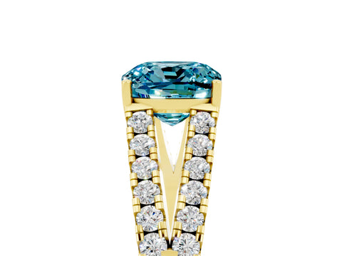 Yellow gold Cushion Cut Blue Topaz Split Shank Pavé Engagement Ring with Four-Prong Setting_17