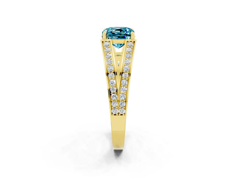 Yellow gold Cushion Cut Blue Topaz Split Shank Ring with Pavé Band and Four-Prong Setting_2
