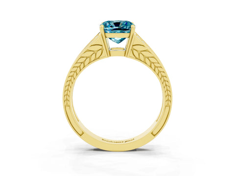 Yellow gold Cushion Cut Blue Topaz Split Shank Ring with Pavé Band and Four-Prong Setting_3