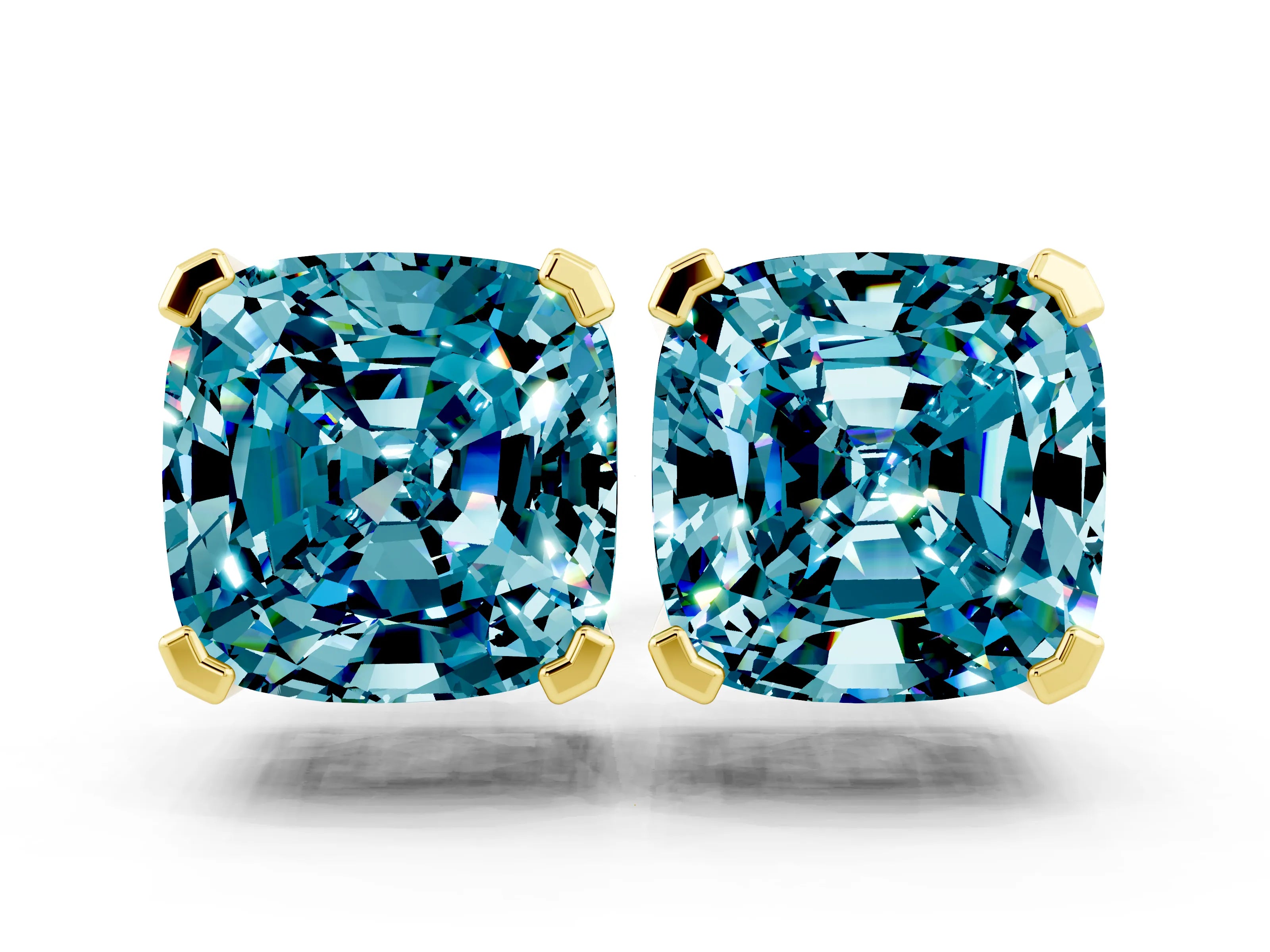 Yellow gold Cushion Cut Blue Topaz Stud Earrings_30