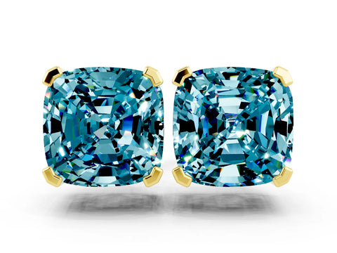 Yellow gold Cushion Cut Blue Topaz Stud Earrings_30