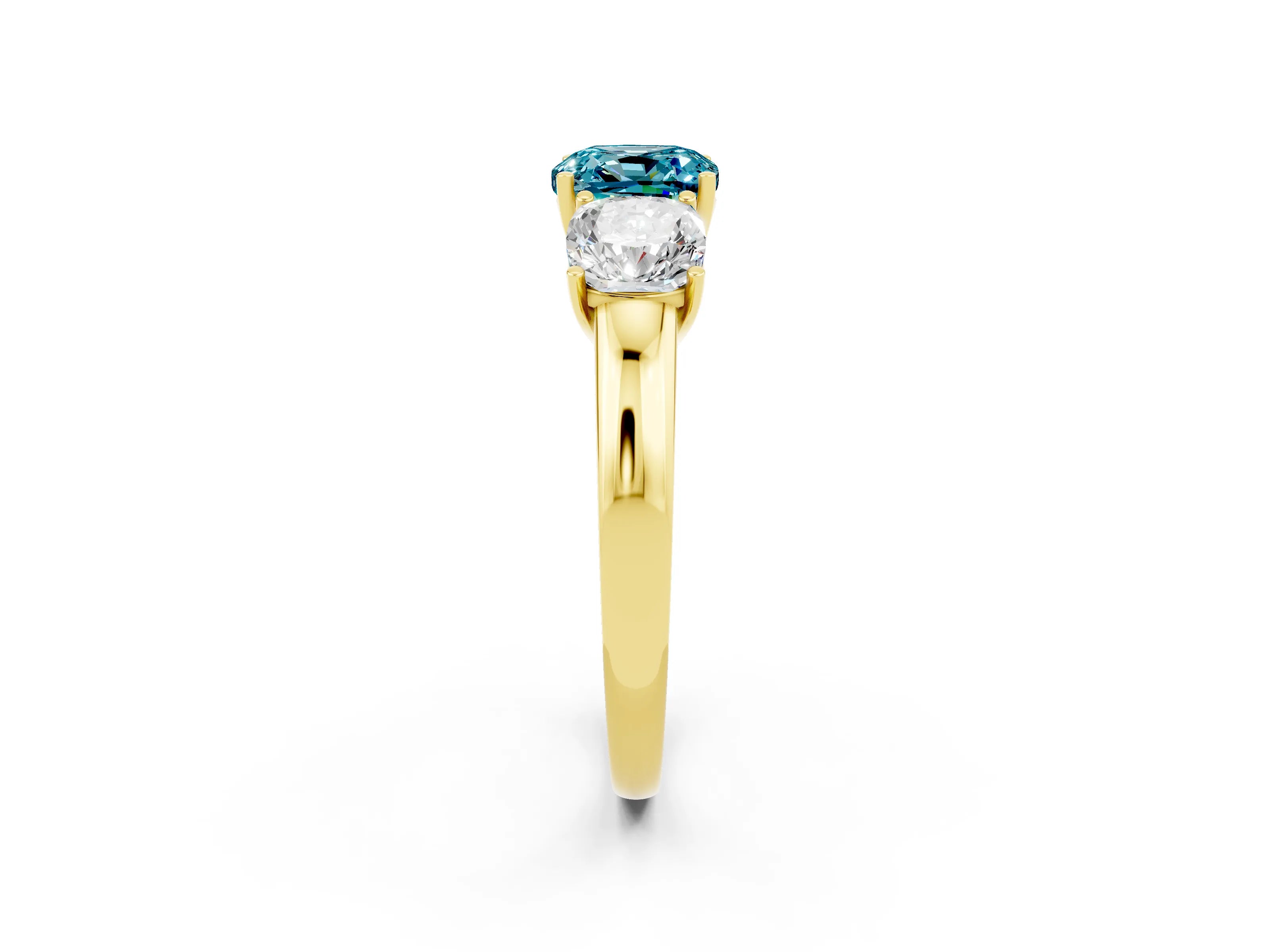 Yellow gold Cushion Cut Blue Topaz Three-Stone Ring with Four-Prong Setting and Classic Band_2