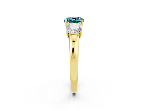 Yellow gold Cushion Cut Blue Topaz Three-Stone Ring with Four-Prong Setting and Classic Band_2