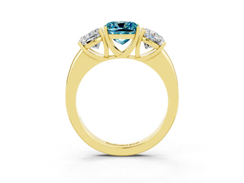 Yellow gold Cushion Cut Blue Topaz Three-Stone Ring with Four-Prong Setting and Classic Band_3