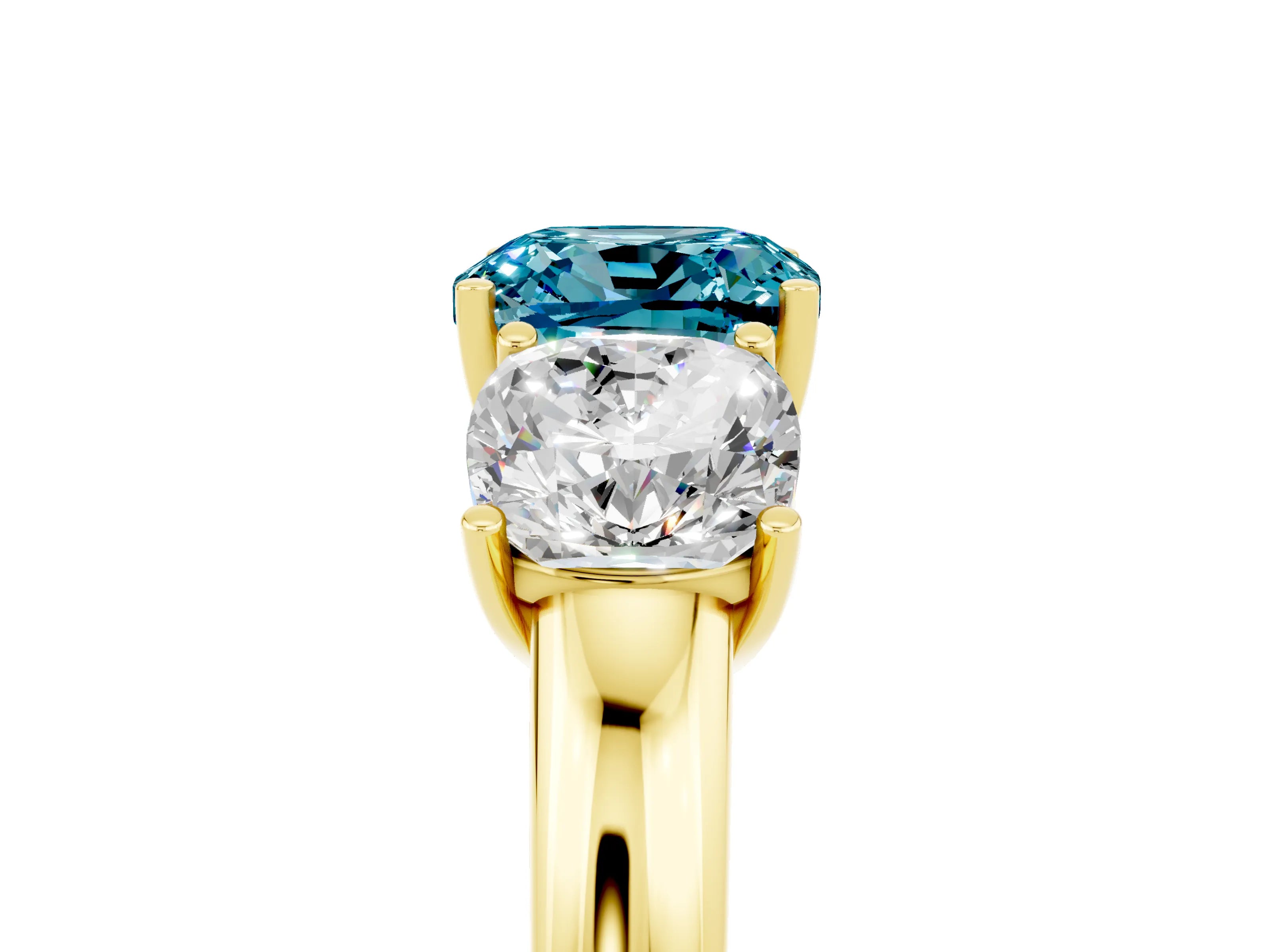Yellow gold Cushion Cut Blue Topaz Three-Stone Ring with Four-Prong Setting and Classic Band_5