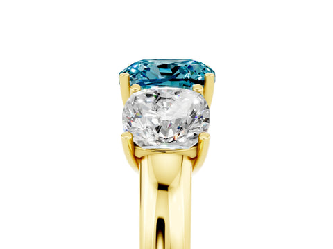 Yellow gold Cushion Cut Blue Topaz Three-Stone Ring with Four-Prong Setting and Classic Band_5
