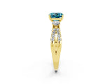 Yellow gold Cushion Cut Blue Topaz Three-Stone Ring with Pavé Split Shank and Four-Prong Setting_26